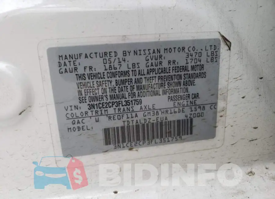 3N1CE2CP3FL351759 Photo# 12