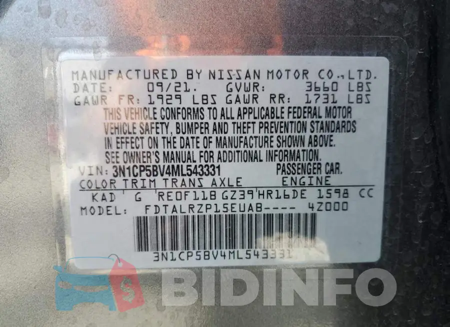 3N1CP5BV4ML543331 Photo# 12