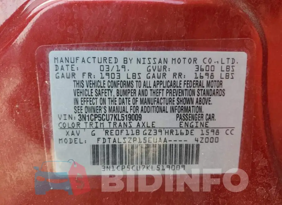 3N1CP5CU7KL519009 Photo# 13