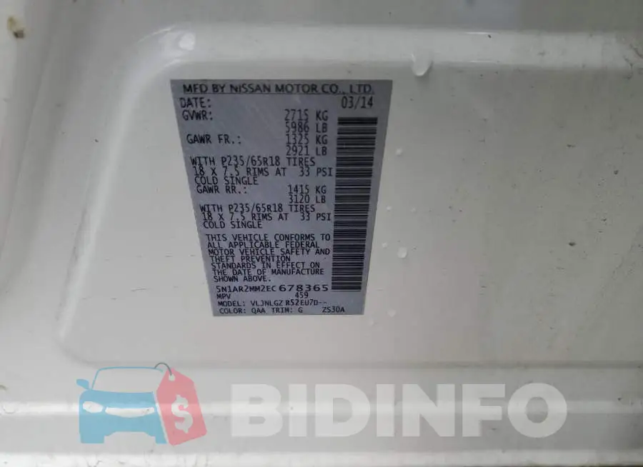 5N1AR2MM2EC678365 Photo# 13