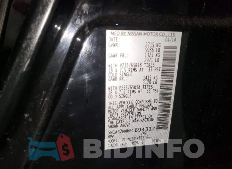 5N1AR2MM6EC694312 Photo# 13