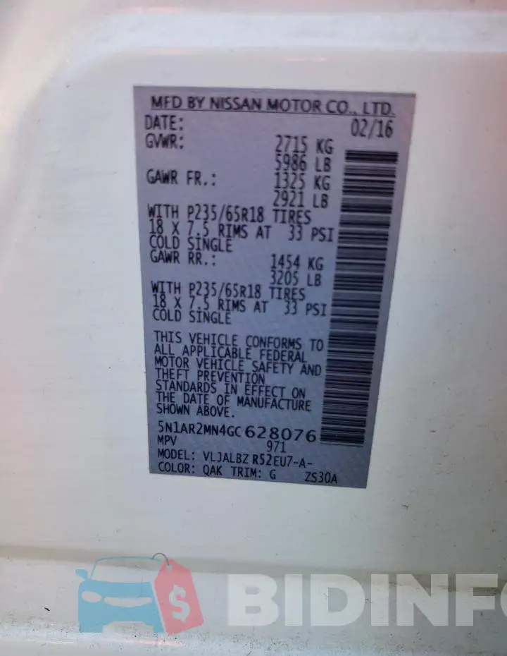5N1AR2MN4GC628076 Photo# 13