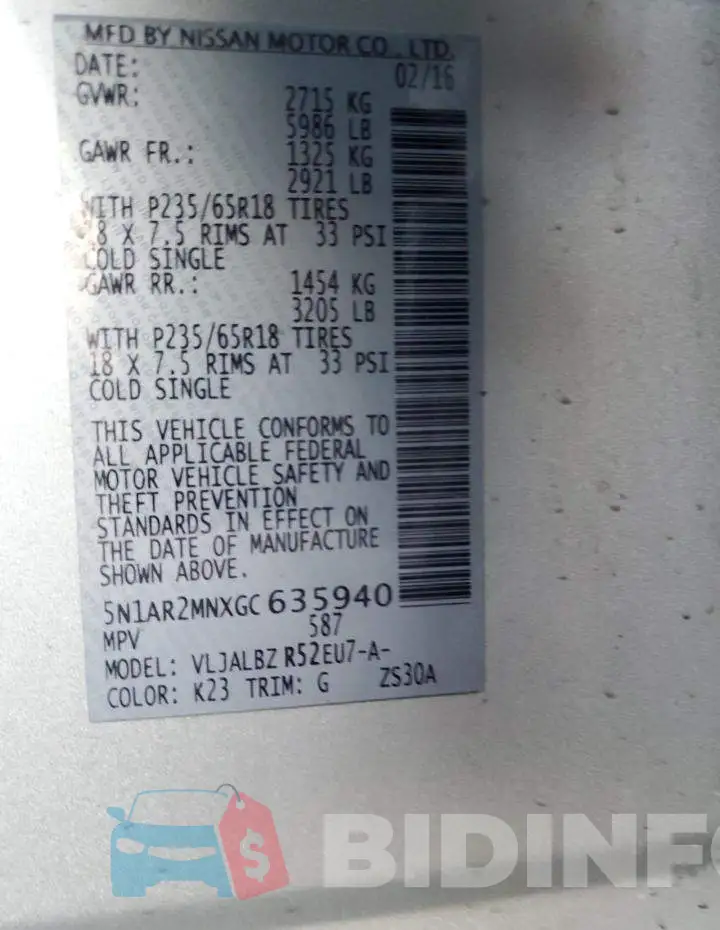 5N1AR2MNXGC635940 Photo# 14