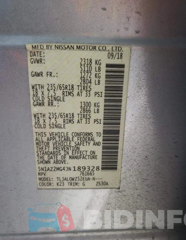 5N1AZ2MG4JN189328 Photo# 13