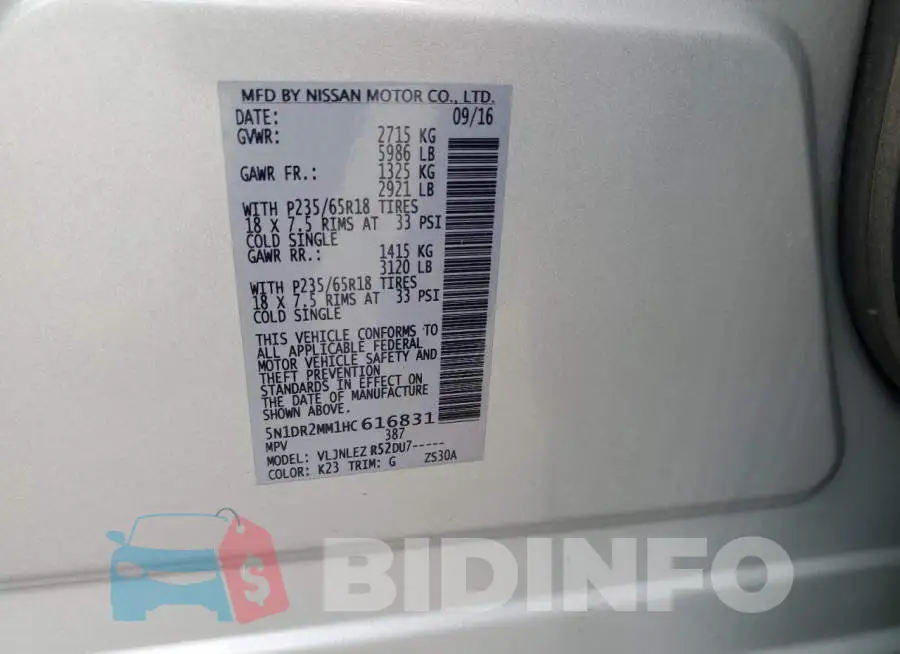 5N1DR2MM1HC616831 Photo# 13