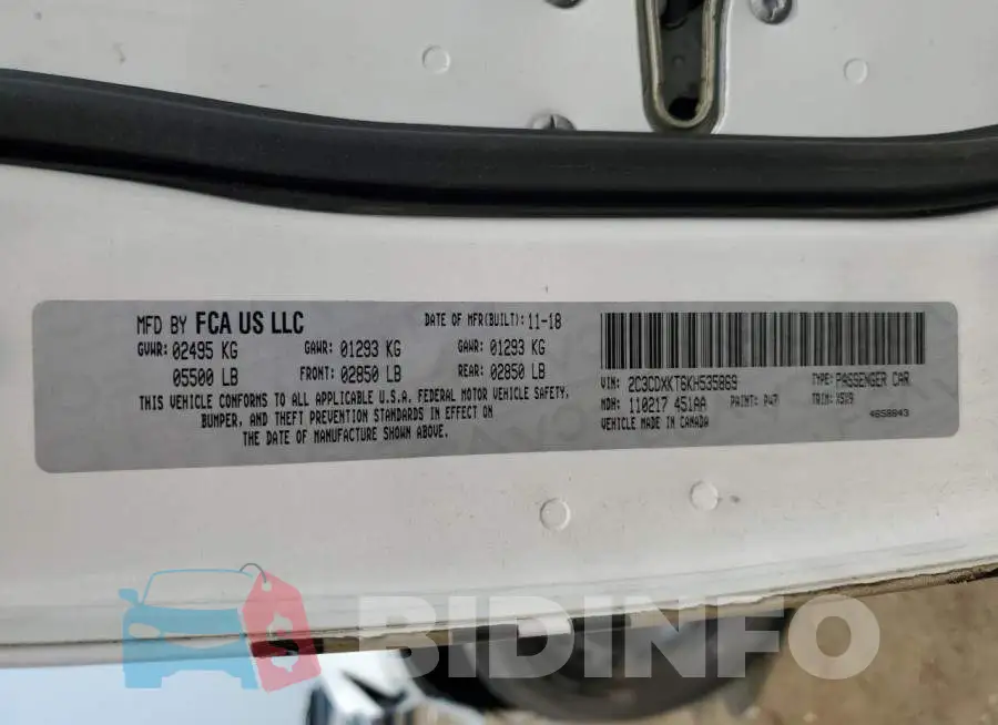 2C3CDXKT6KH535869 Photo# 13