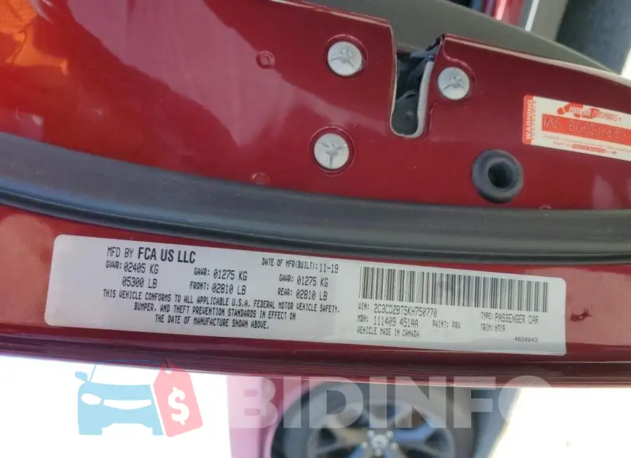 2C3CDZBT5KH750770 Photo# 12