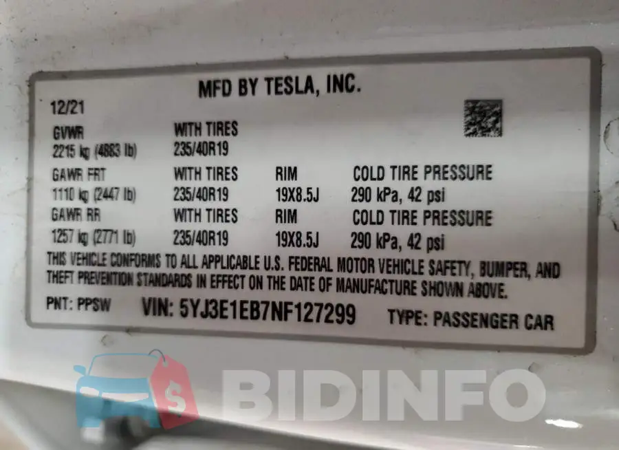 5YJ3E1EB7NF127299 Photo# 13