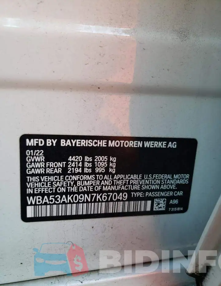 WBA53AK09N7K67049 Photo# 13
