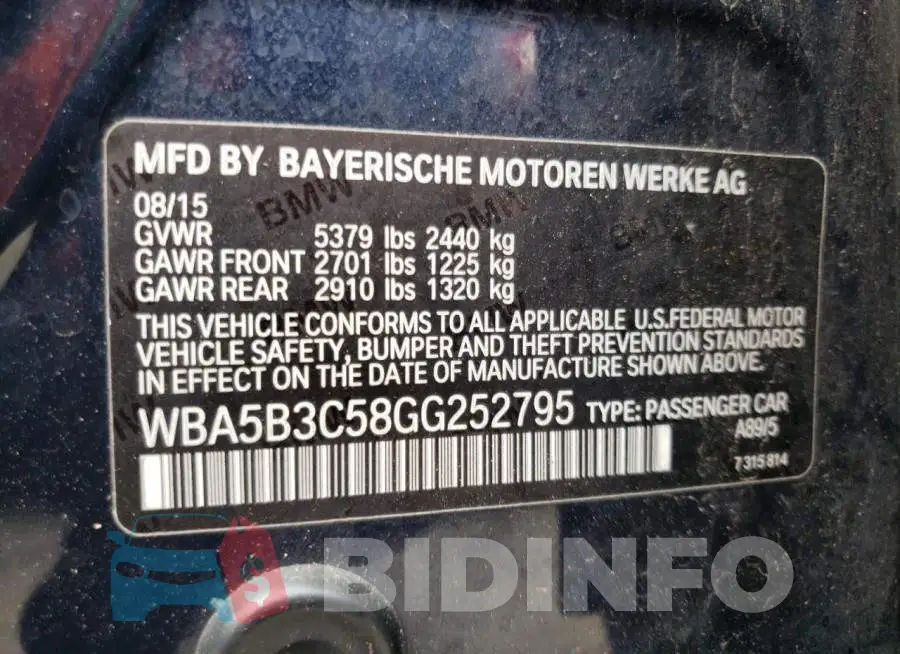 WBA5B3C58GG252795 Photo# 12