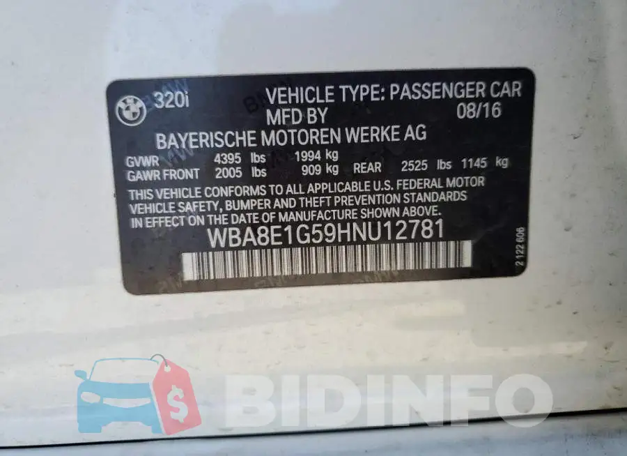 WBA8E1G59HNU12781 Photo# 12