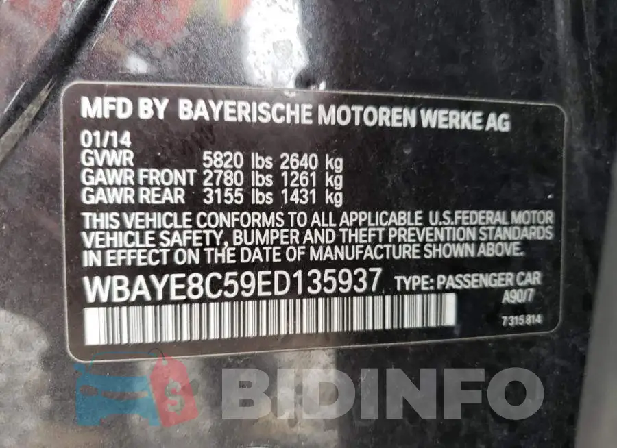 WBAYE8C59ED135937 Photo# 13