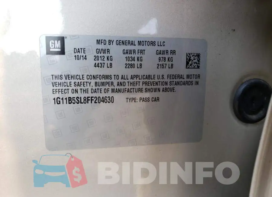 1G11B5SL8FF204630 Photo# 12