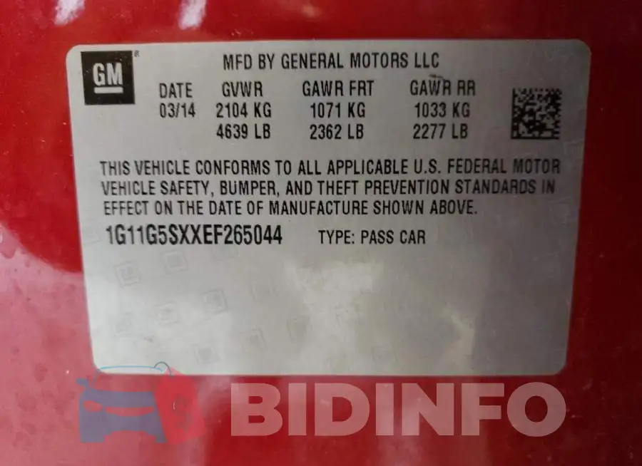 1G11G5SXXEF265044 Photo# 12