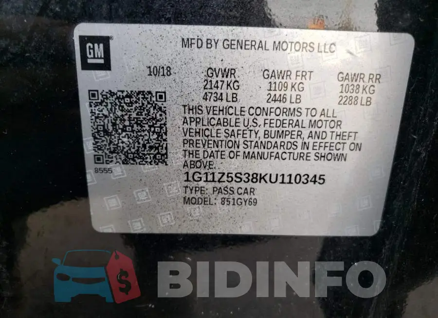 1G11Z5S38KU110345 Photo# 13