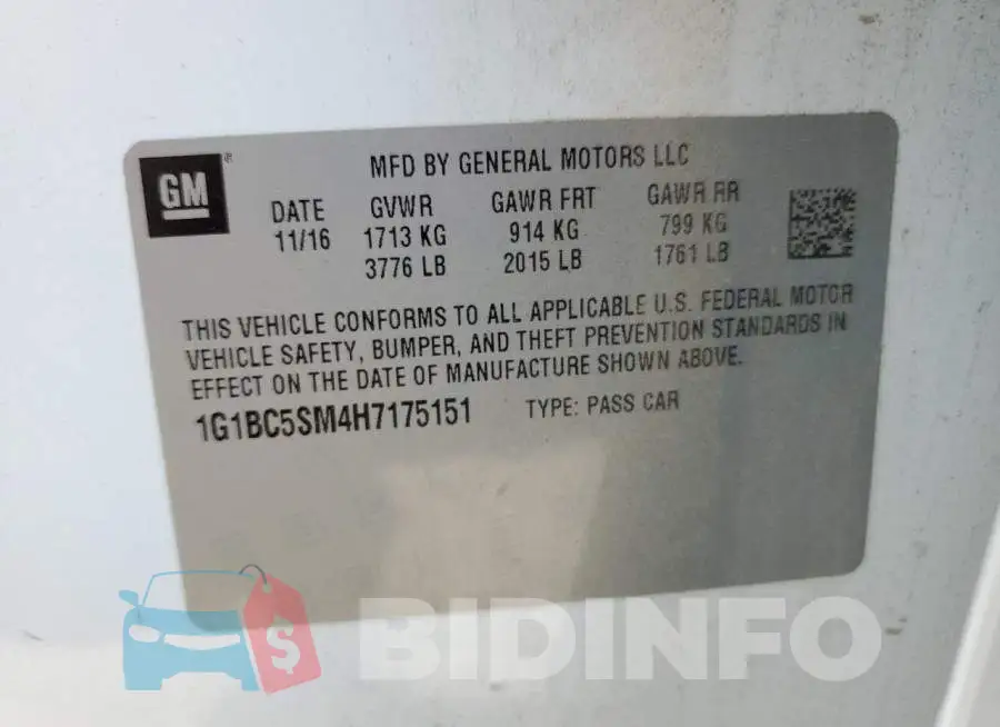 1G1BC5SM4H7175151 Photo# 12