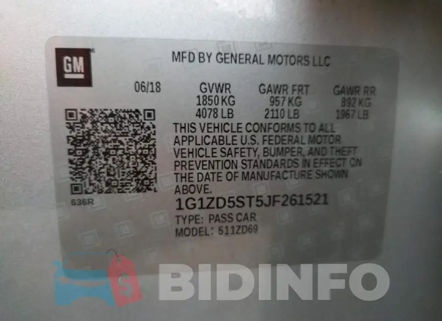 1G1ZD5ST5JF261521 Photo# 12