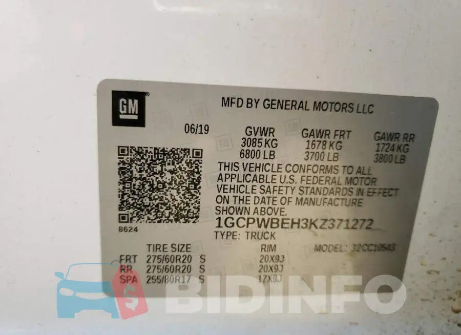 1GCPWBEH3KZ371272 Photo# 12