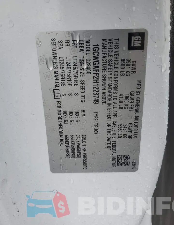 1GCWGAFF2H1223749 Photo# 12