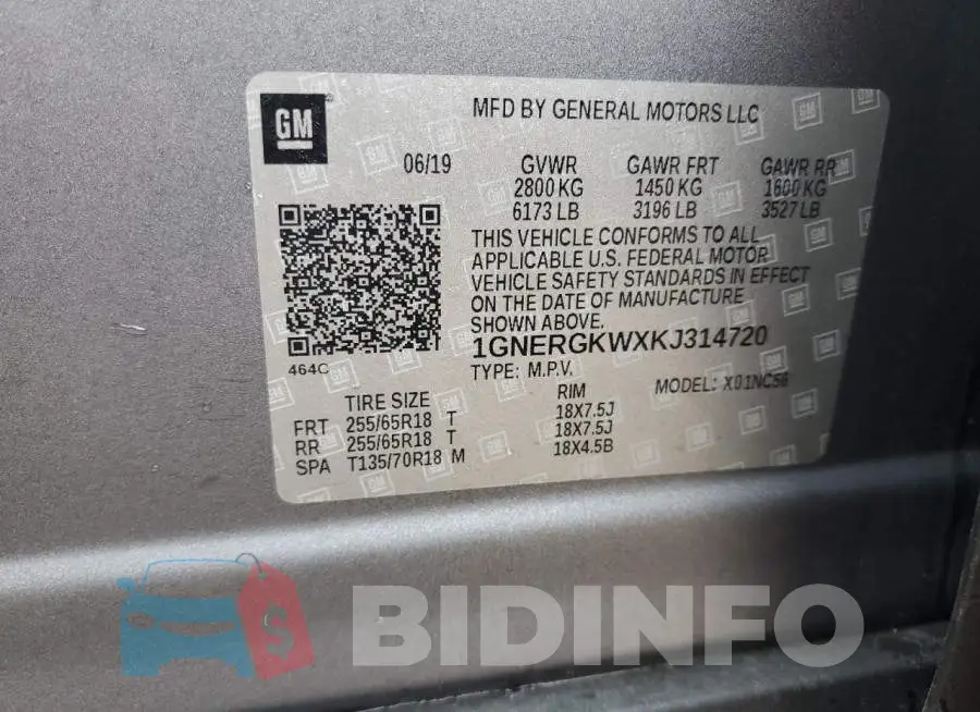 1GNERGKWXKJ314720 Photo# 14