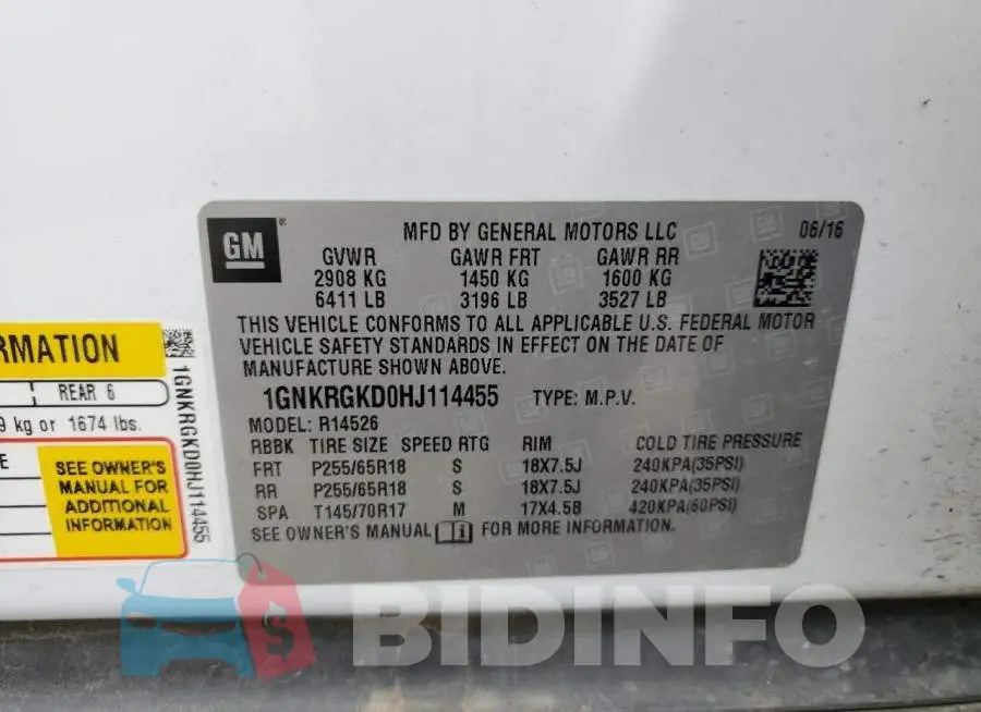 1GNKRGKD0HJ114455 Photo# 14