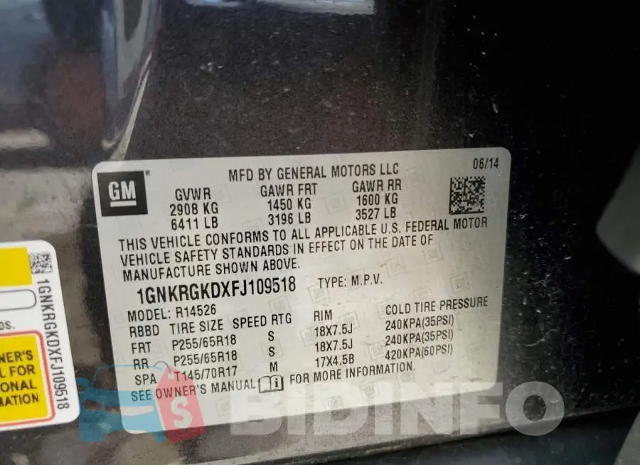 1GNKRGKDXFJ109518 Photo# 14