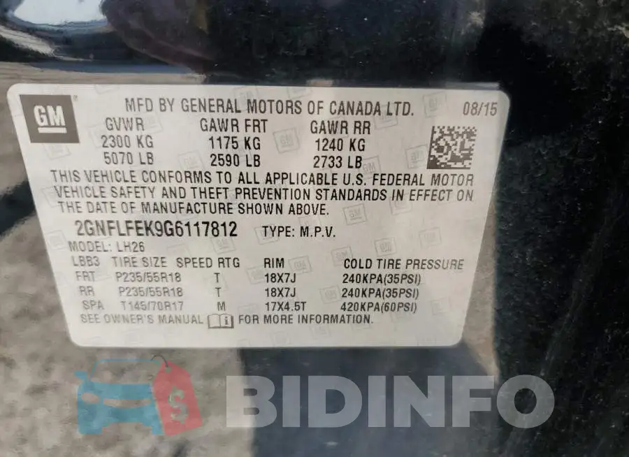 2GNFLFEK9G6117812 Photo# 13