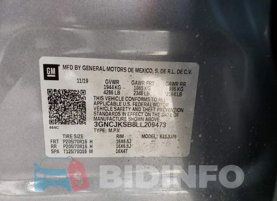 3GNCJKSB8LL209473 Photo# 12
