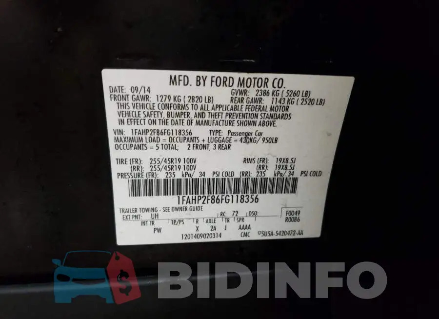 1FAHP2F86FG118356 Photo# 12