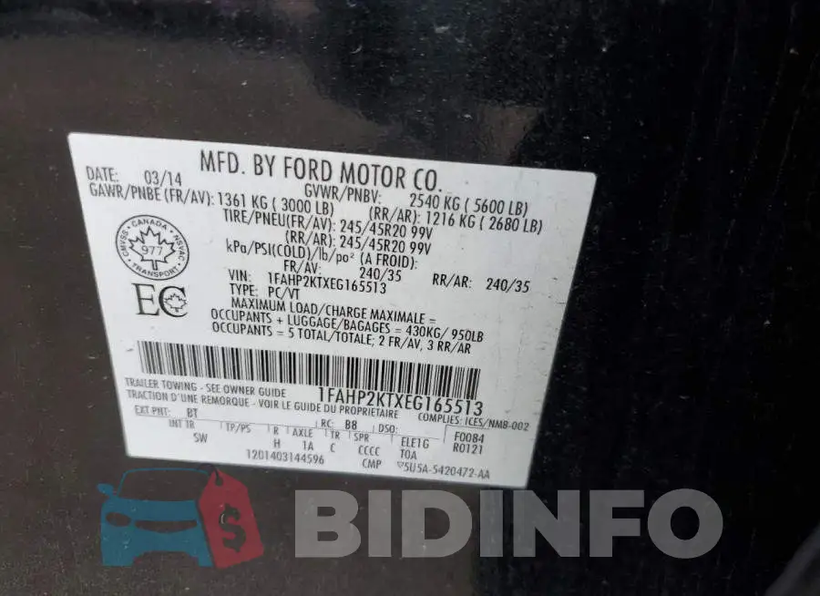 1FAHP2KTXEG165513 Photo# 13