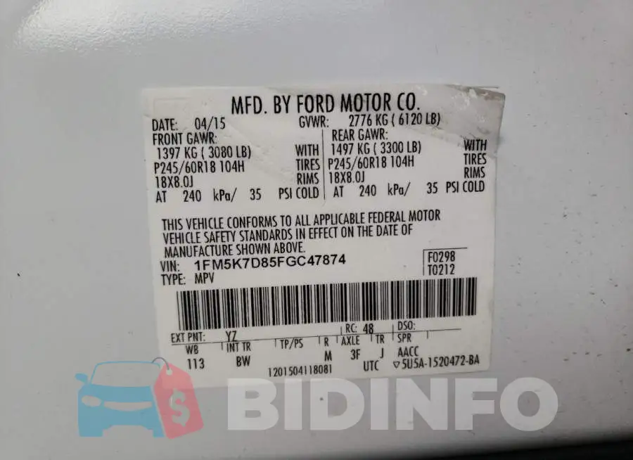 1FM5K7D85FGC47874 Photo# 14