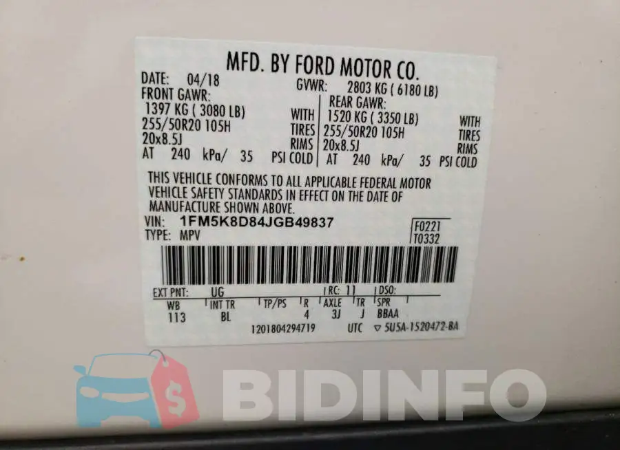 1FM5K8D84JGB49837 Photo# 13
