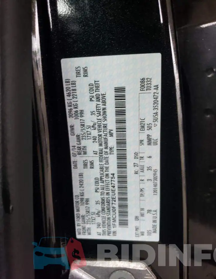 1FMCU0F72EUE47754 Photo# 13