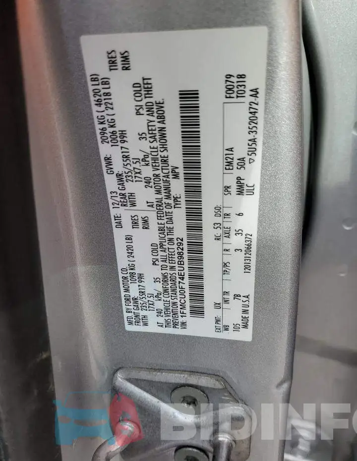 1FMCU0F74EUB98292 Photo# 13
