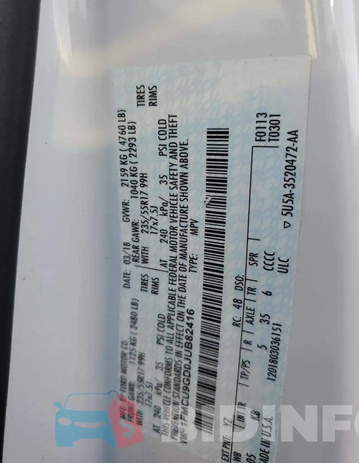 1FMCU9GD0JUB82416 Photo# 13