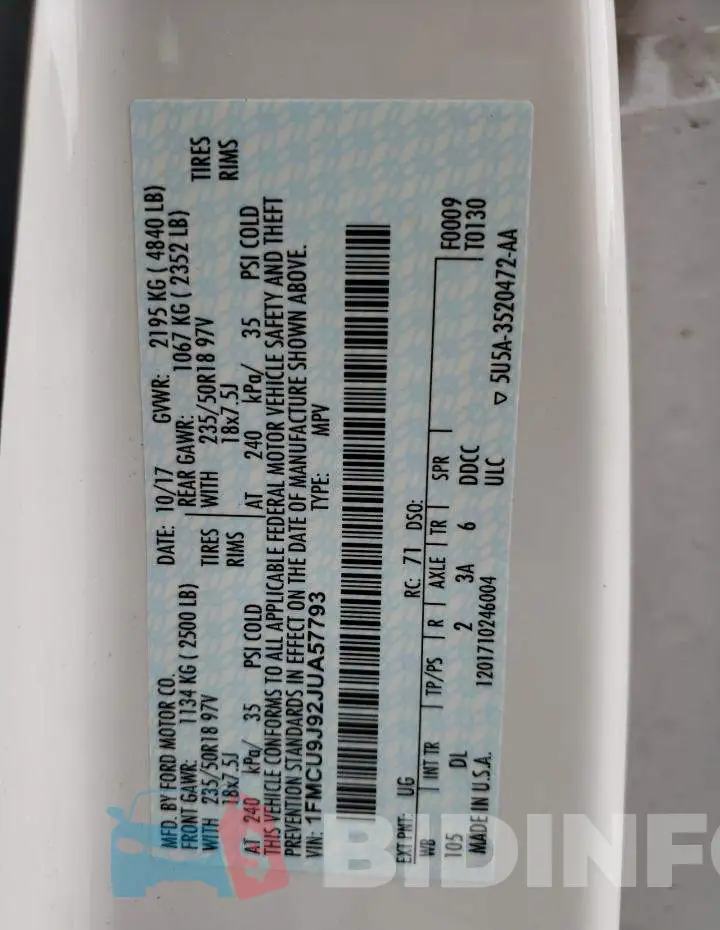 1FMCU9J92JUA57793 Photo# 14