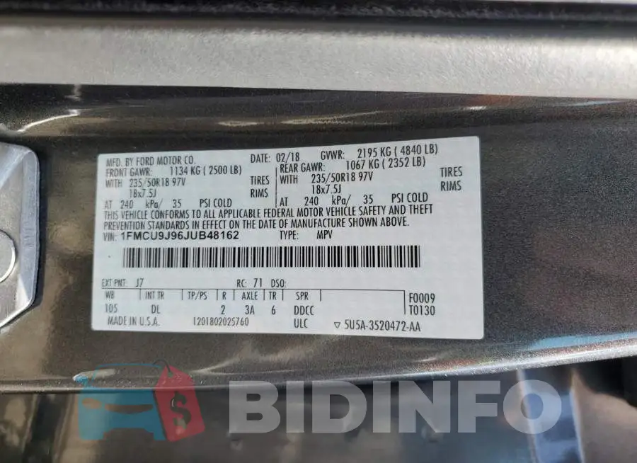1FMCU9J96JUB48162 Photo# 13