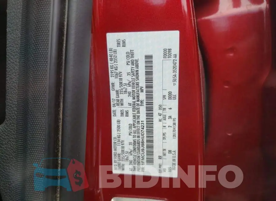 1FMCU9J98HUD74231 Photo# 13