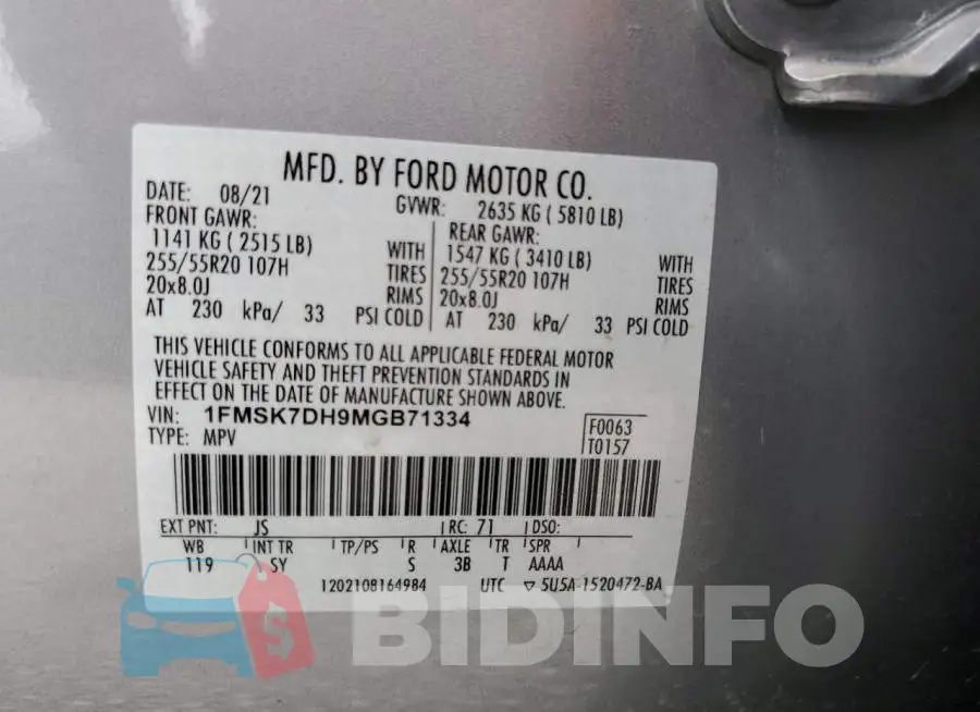 1FMSK7DH9MGB71334 Photo# 13