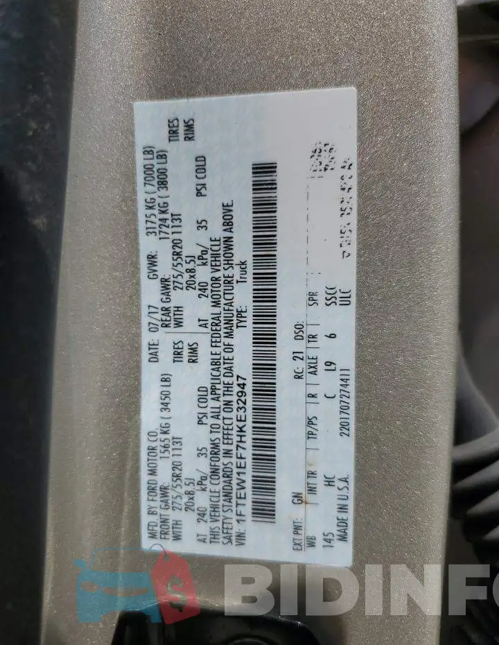 1FTEW1EF7HKE32947 Photo# 12