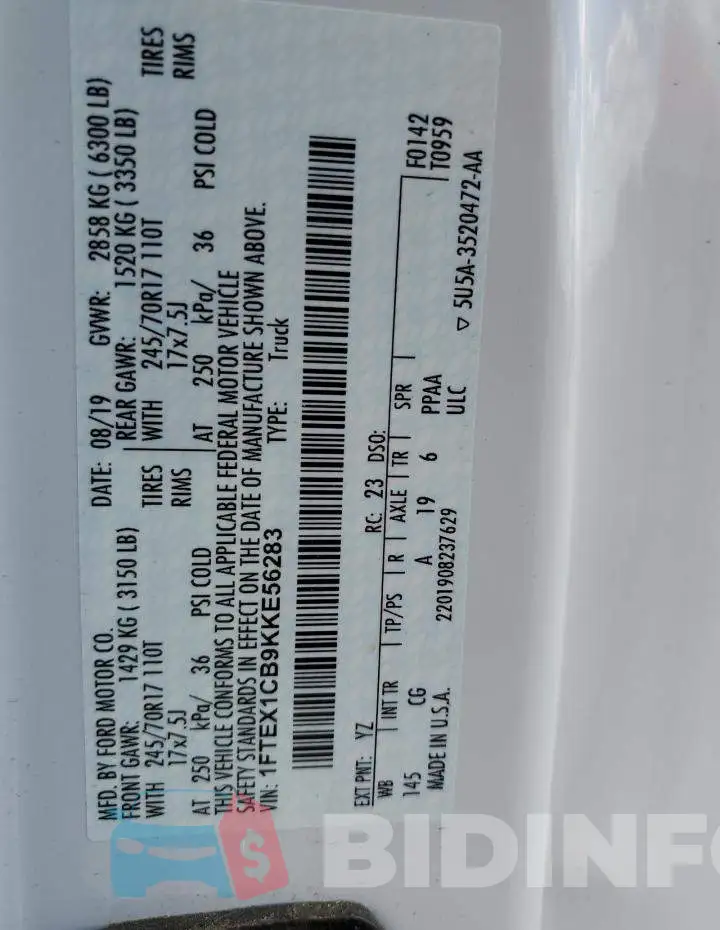 1FTEX1CB9KKE56283 Photo# 13