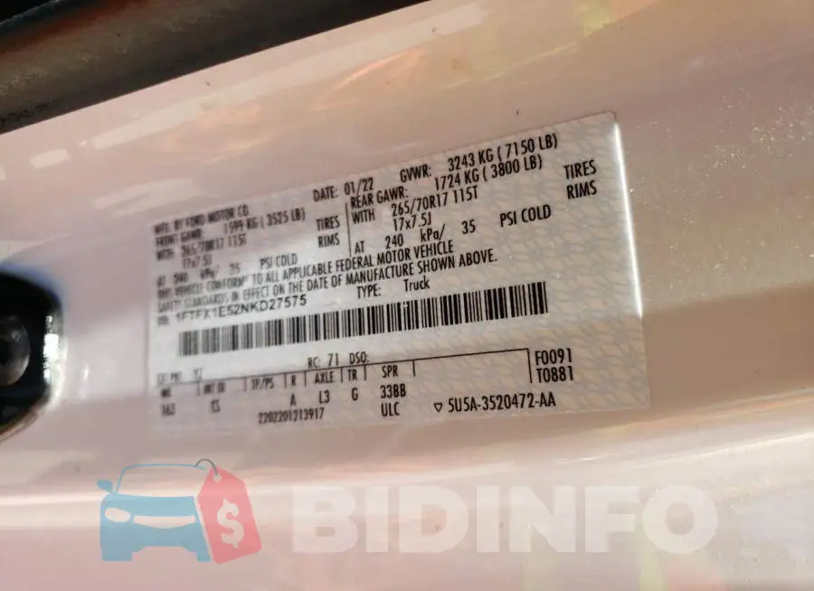 1FTFX1E52NKD27575 Photo# 12