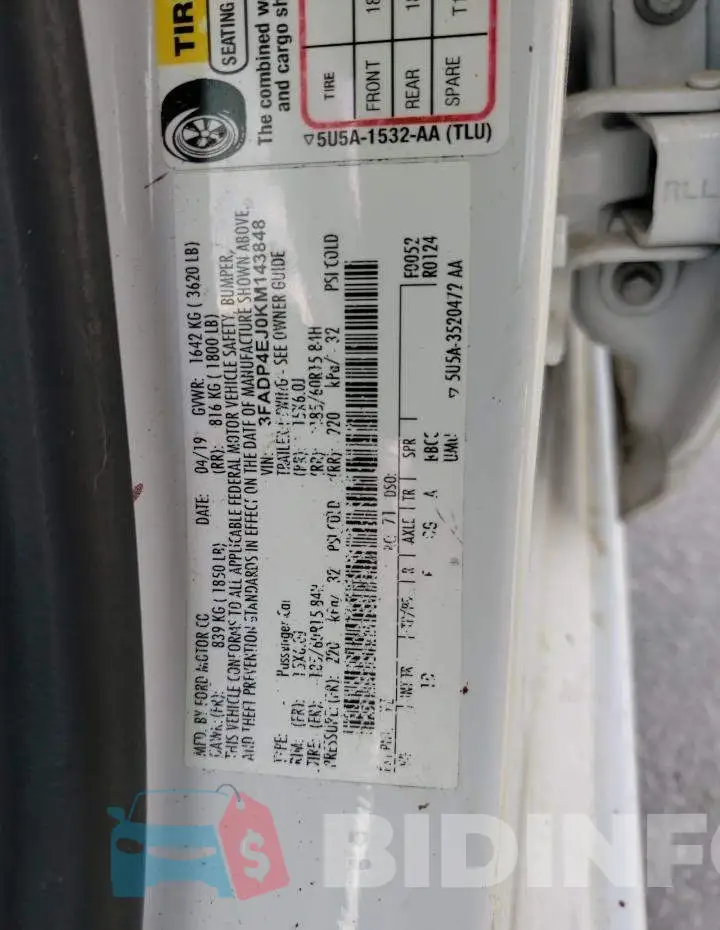 3FADP4EJ0KM143848 Photo# 13