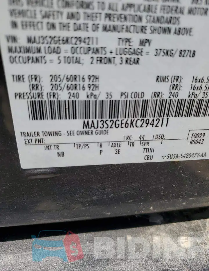 MAJ3S2GE6KC294211 Photo# 13