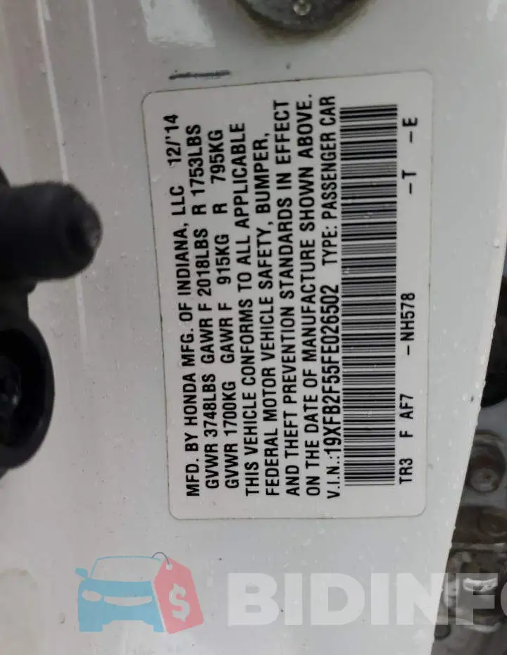 19XFB2F55FE026502 Photo# 12