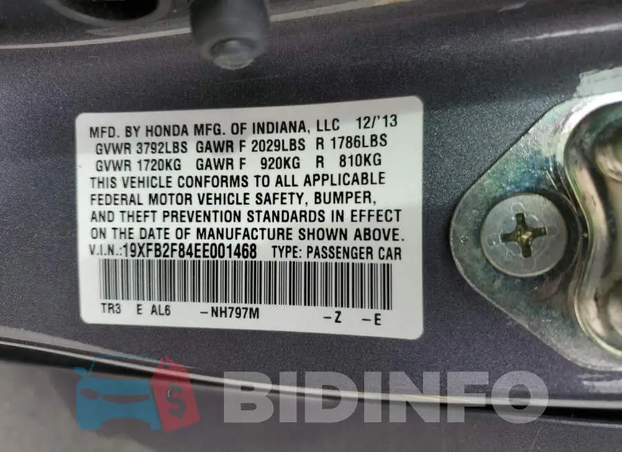 19XFB2F84EE001468 Photo# 12