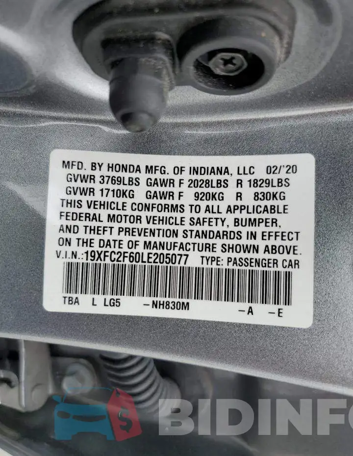 19XFC2F60LE205077 Photo# 12