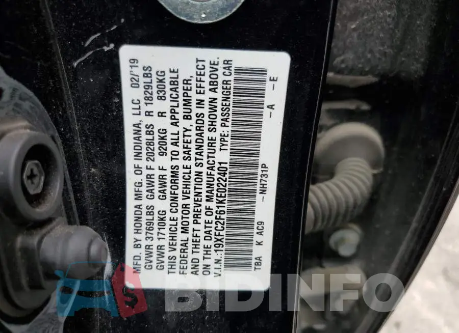 19XFC2F61KE022401 Photo# 12