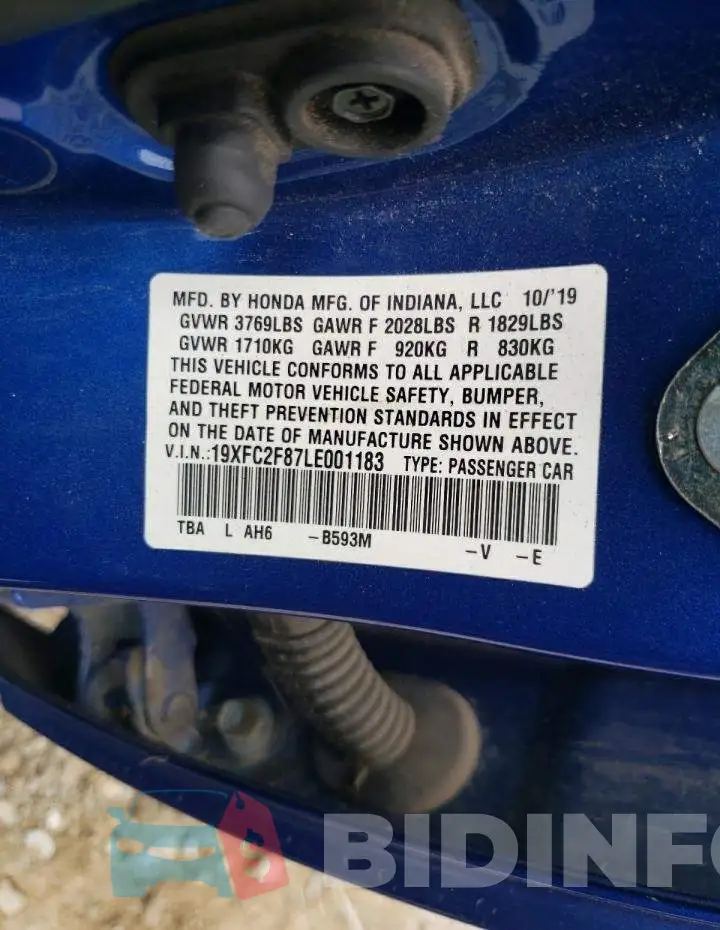 19XFC2F87LE001183 Photo# 12