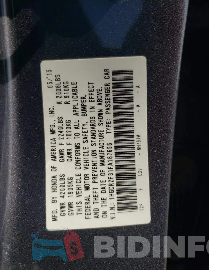 1HGCR2F31FA187656 Photo# 12